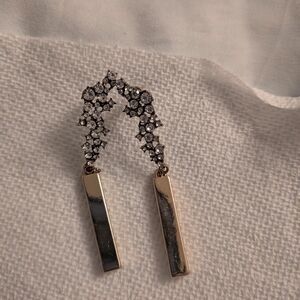 Silver Crystal Star Drop Earrings with Gold Bars from Boutique 9